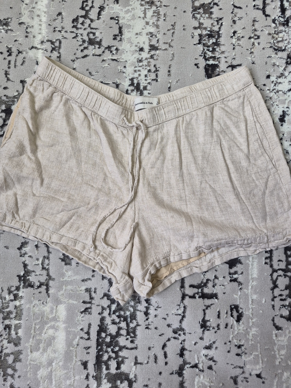 Abercrombie & Fitch Linen Pull-On Shorts Beige drawstring cream L